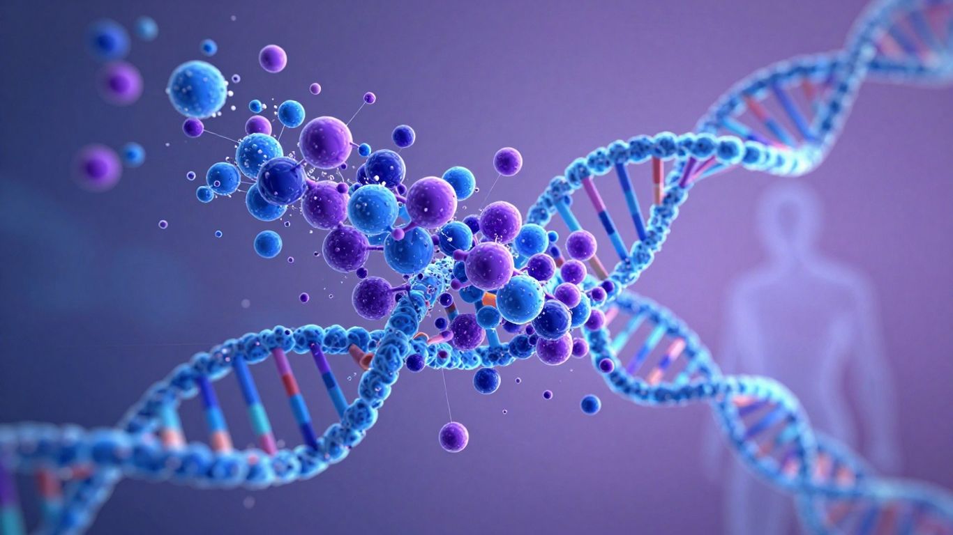 Abstract molecules and DNA helix, medical innovation.