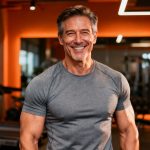 A vibrant, strong man over 40 looking energetic and healthy, symbolizing the effects of balancing testosterone, GH, and MOTS-c.