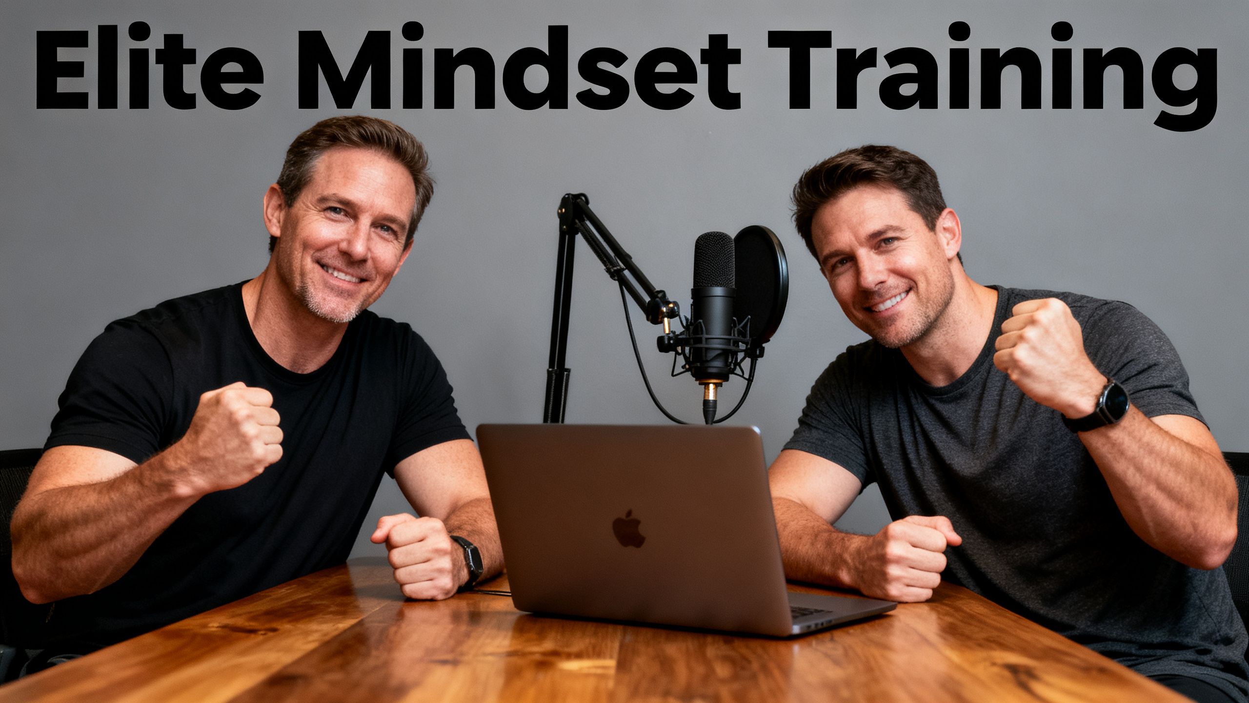 Jon Andersen and Nick Best discussing elite mindset training for their podcast, projecting strength and confidence.